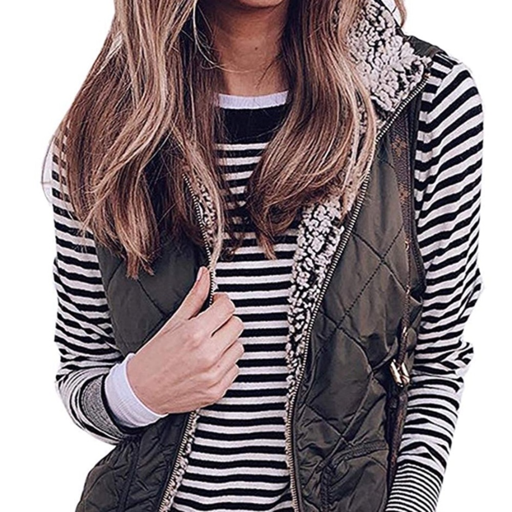 BTFBM Women Fleece Sherpa Quilted Reversible Vest Jacket with Pockets